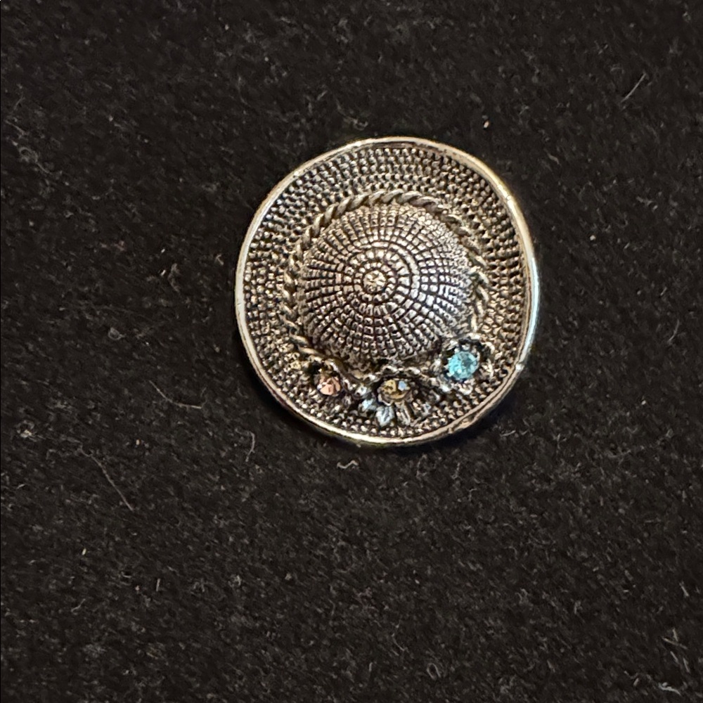 Vintage Hat Dome Floral Rhinestones Accents Brooch Pin